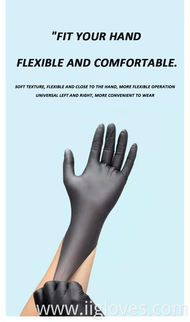 6mil 8mil Nitrile Texture Glove Powder Free Black Nitrile Gloves Manufacturers Tattoo Beauty Make up Nitrile Gloves